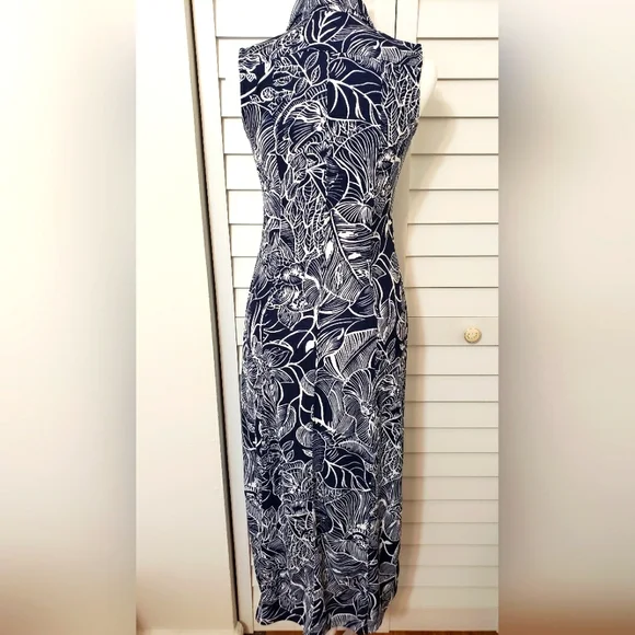 Talbots Floral Dark Blue and White Sleevsless Maxi Dress. Size Petite P - Picture 5 of 11